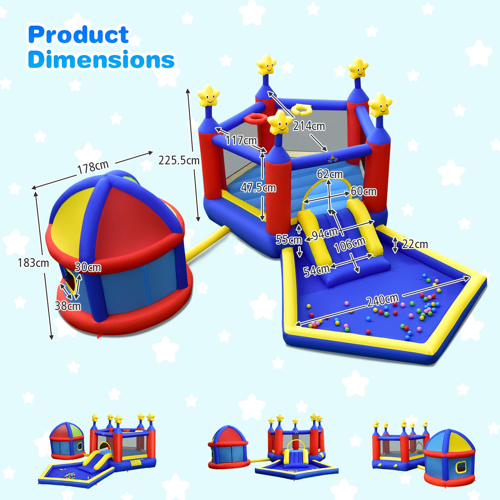 Costzon  Inflatable Bounce House with Playhouse, Star Themed Bouncy Castle