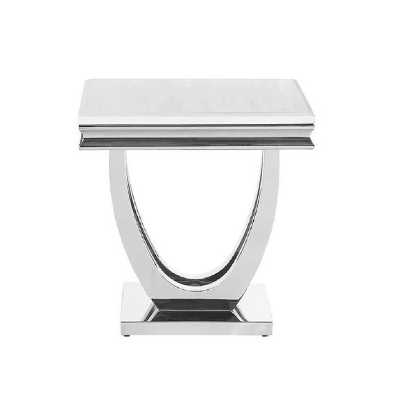 Faux Marble Top End Table with Metal Base in White and Polished Chrome