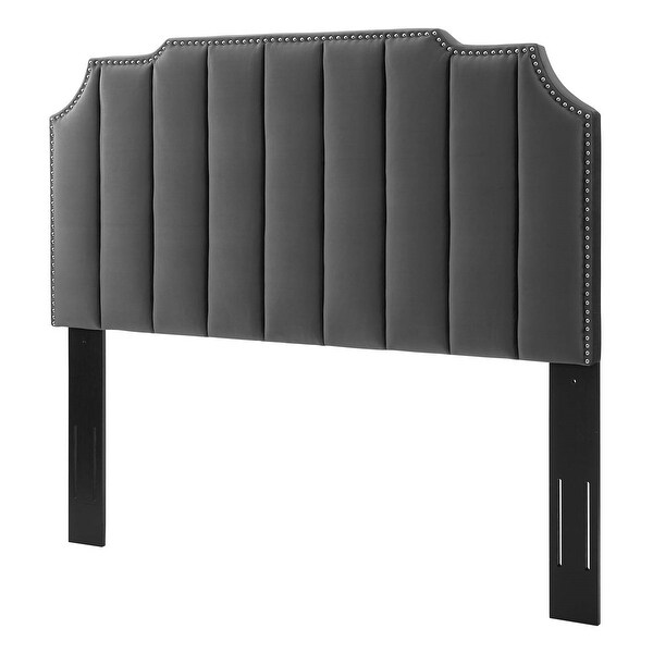 Littleton Channel Tufted Charcoal Velvet Upholstered Twin Size Headboard with Nailhead Trim - - 34139020