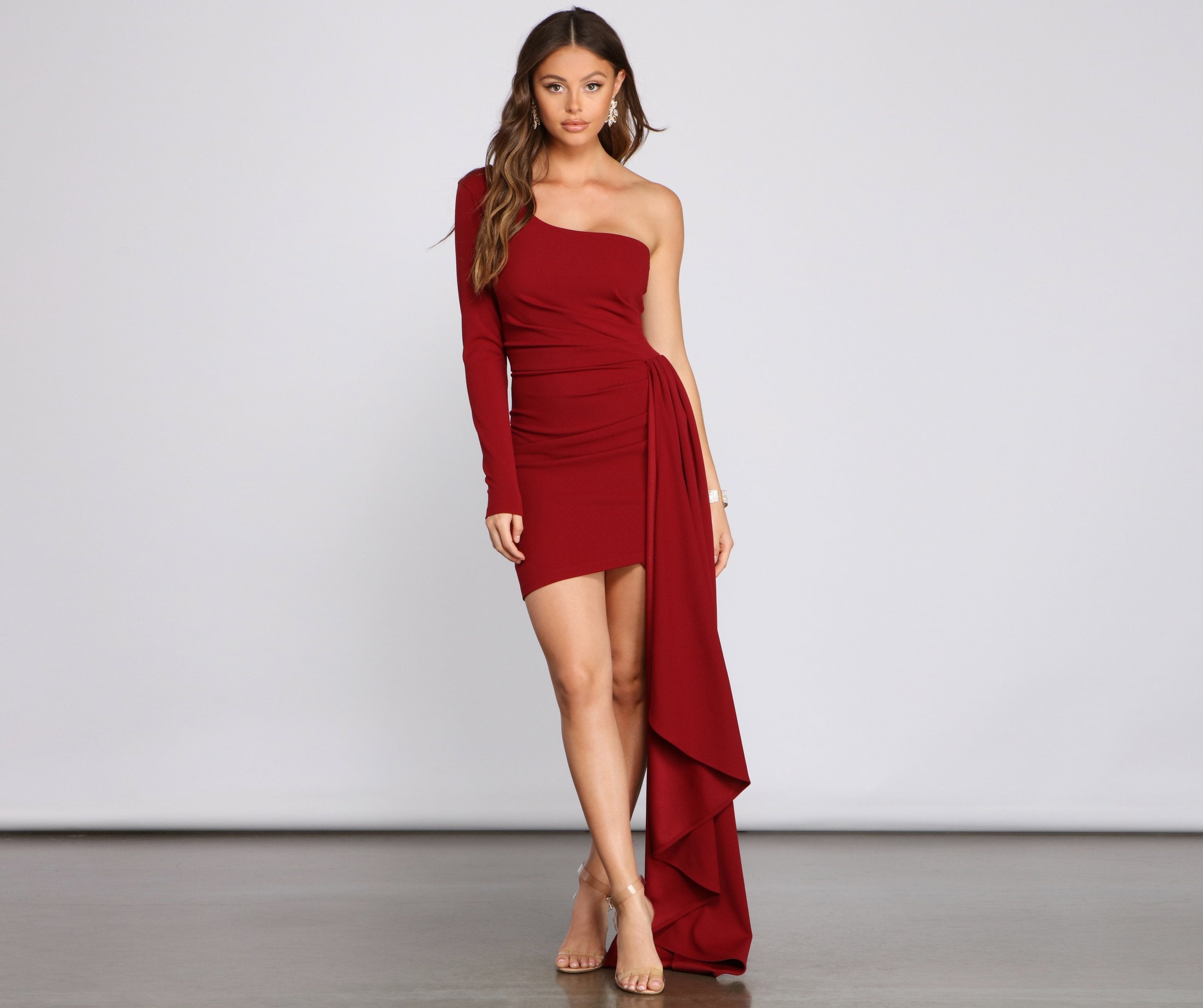 PLACEHOLDER - Emily One Shoulder Pleated Asymmetric Mini Dress