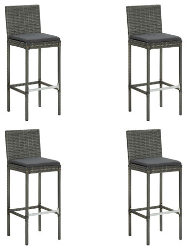 vidaXL Patio Bar Set with Cushions 7 Piece Poly Rattan Black Table Chairs   Tropical   Outdoor Pub And Bistro Sets   by vidaXL LLC  Houzz