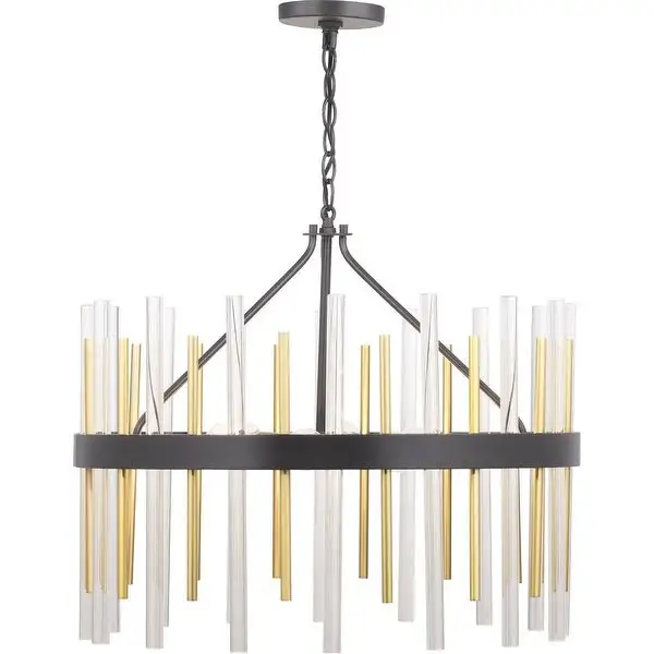 Orrizo Collection 6-Light Matte Black Clear Glass Luxe Chandelier Light - 8.380