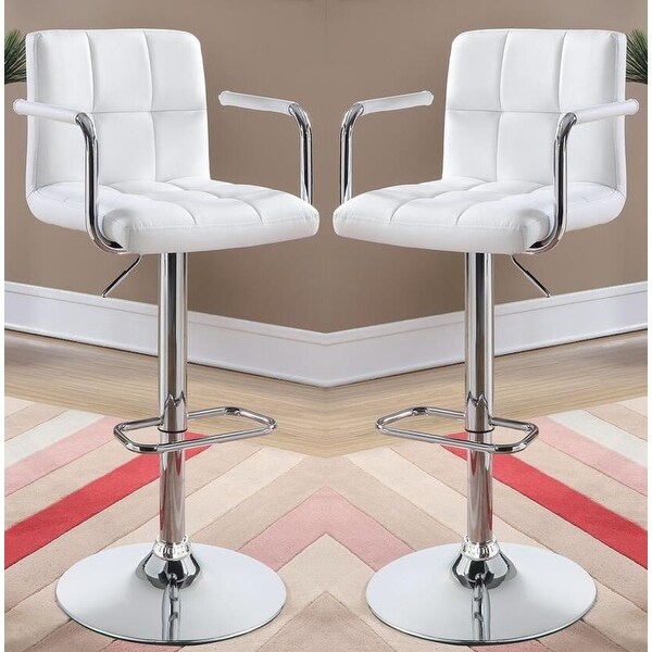 Modern White Leatherette Adjustable Swivel Stool with Chrome Pedestal Base