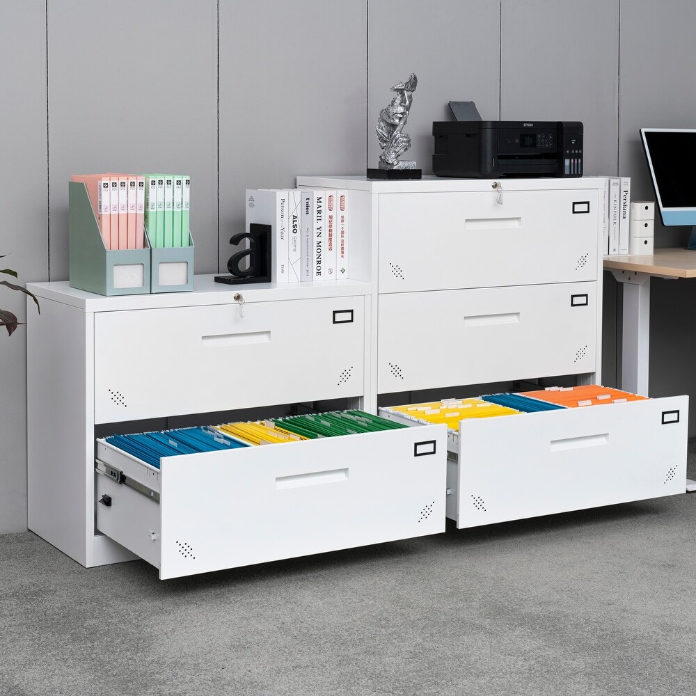 Steel Horizontal File Cabinet with Safety Lock and 2 Drawers   Applicable for Laws/Letters A4 Size Files