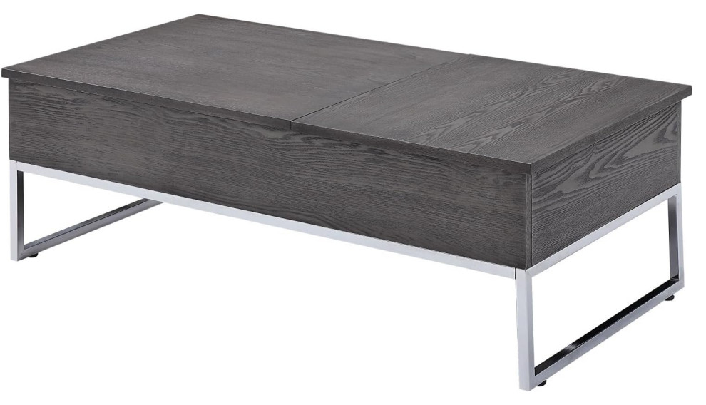 Modern Coffee Table  Chrome Metal Legs With Rectangular Wooden Top  Gray Oak   Modern   Coffee Tables   by Decor Love  Houzz