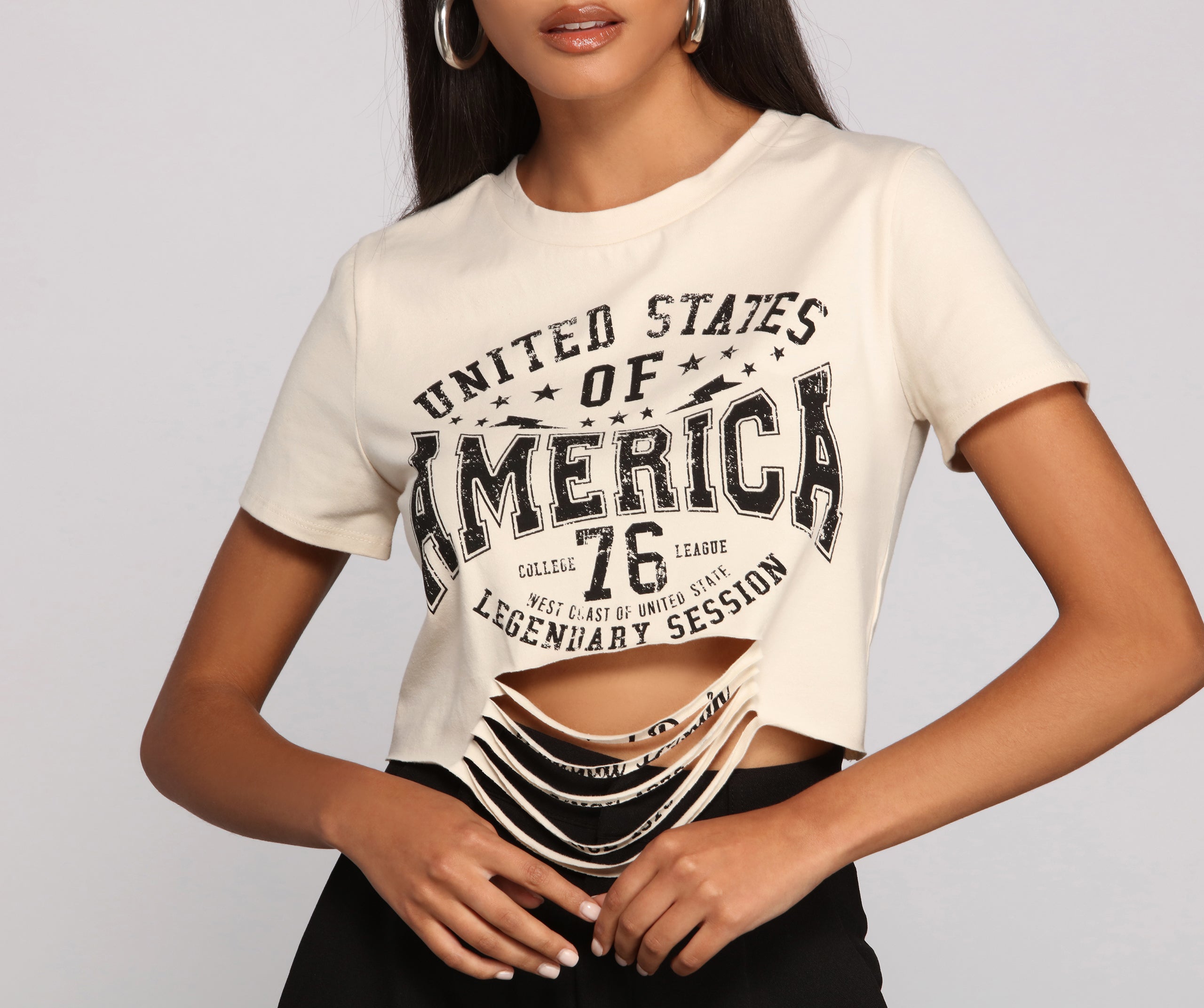 USA Slashed Graphic Crop Top