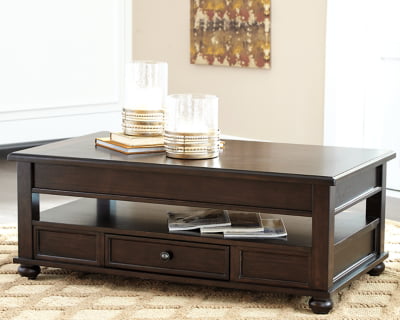 Signature Design by Ashley Barilanni Traditional Lift Top Coffee Table with 1 Storage Drawer, Open Shelf and Hidden Storage, Dark Brown