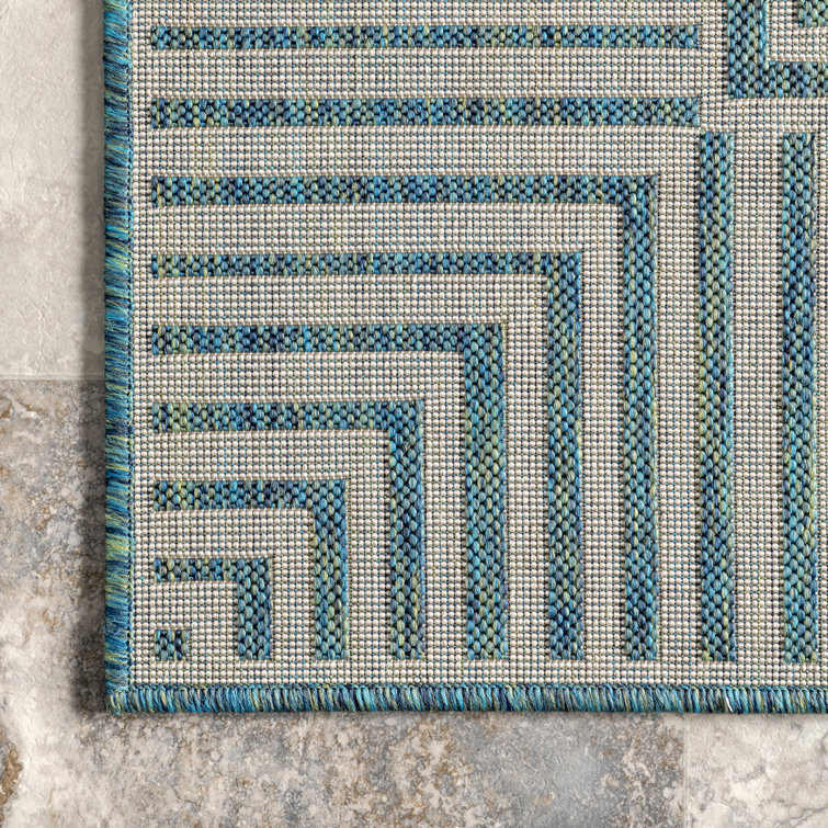 Arba Machine Woven / Power Loomed Navy Blue Indoor/Outdoor Patio Rug