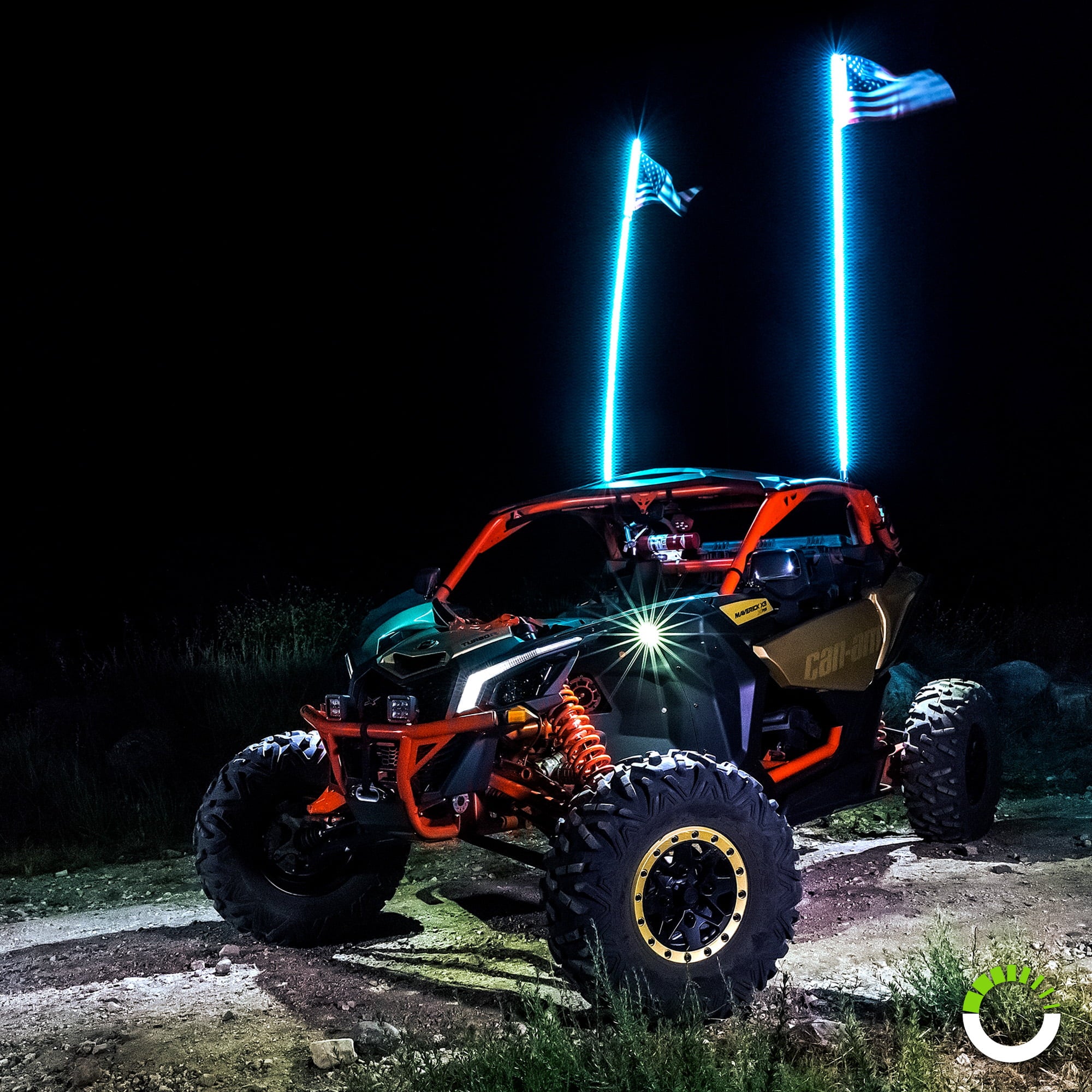 2pc 3ft LED Whip Lights w/ Flag [21 Modes] [20 Colors] [Wireless Remote] [Weatherproof] Lighted Antenna Whips - Accessories for ATV Polaris RZR 4 Wheeler