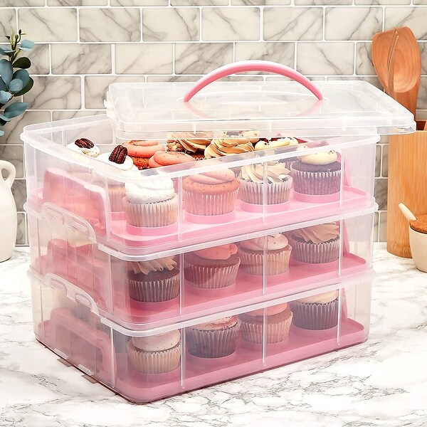 3 Tier Cupcake Carrier with Lid， Holds 36 Cupcakes (13.5 x 10.25 x 10.75 In)