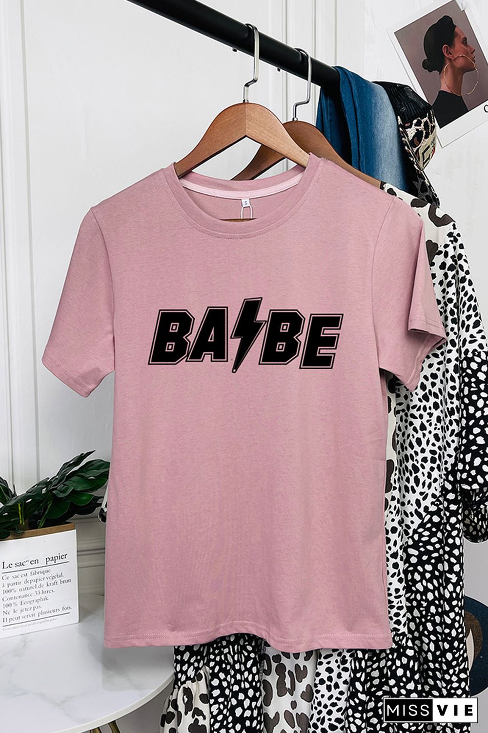 BABE Print Graphic Tees for Women Wholesale Short Sleeve T shirts Top