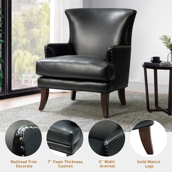 Anatole Modern Leather Wingback Arm Chair with Nailhead Trim by HULALA HOME