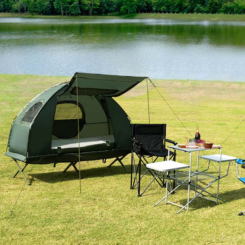 2-Person 5-in-1 Outdoor Camping Tent Cot Foldable Elevated Camping Bed with Air Mattress & Sleeping Bag