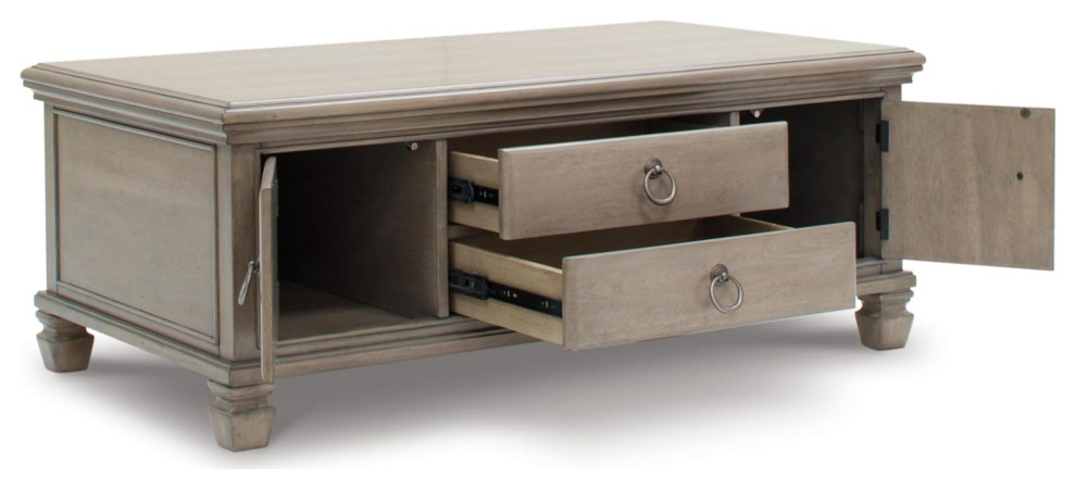 Classic Coffee Table  2 Cabinets  amp2 Drawers With Ring Shaped Pulls  Light Gray   Traditional   Coffee Tables   by Decor Love  Houzz