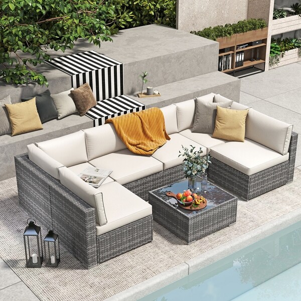 Wicker/ Steel 7piece Outdoor Cushioned Sectional Sofa Set