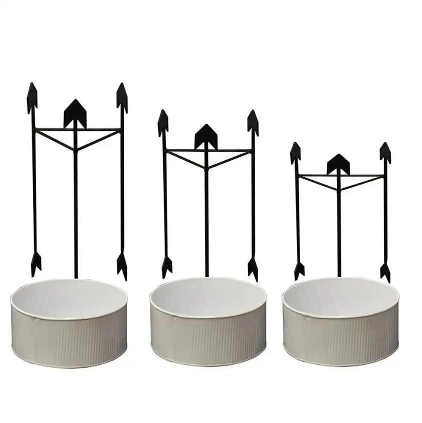 Indoor or outdoor decoration dot pattern matte black flower pots and planters with metal wire stand