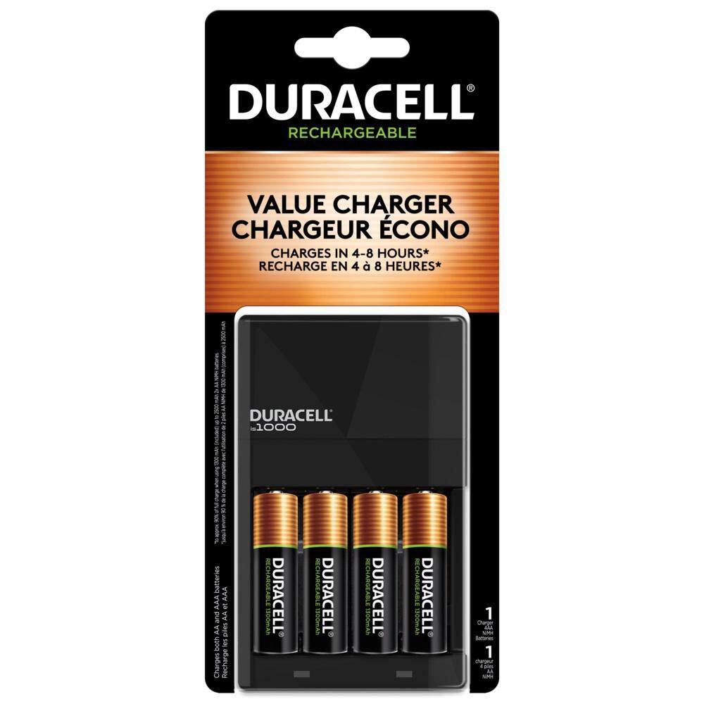 Duracell Ion Speed 1000 NiMh Battery Charger with 4 NiMh AA Rechargeable Batteries Included 004133366112