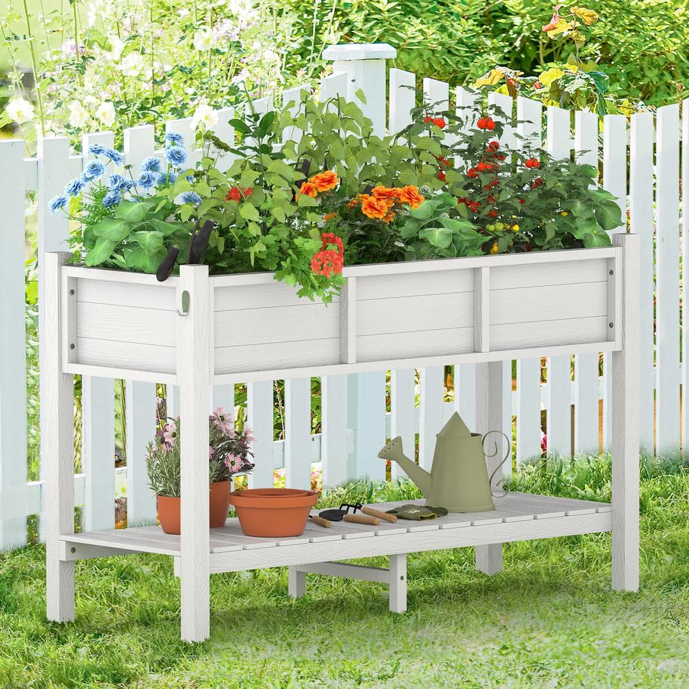 LUE BONA 48in.x18in.x30in.Raised Planter Boxes， Elevated Plastic Garden Bed Stand for Backyard， Patio， Balcony-White DPTHD230022-6