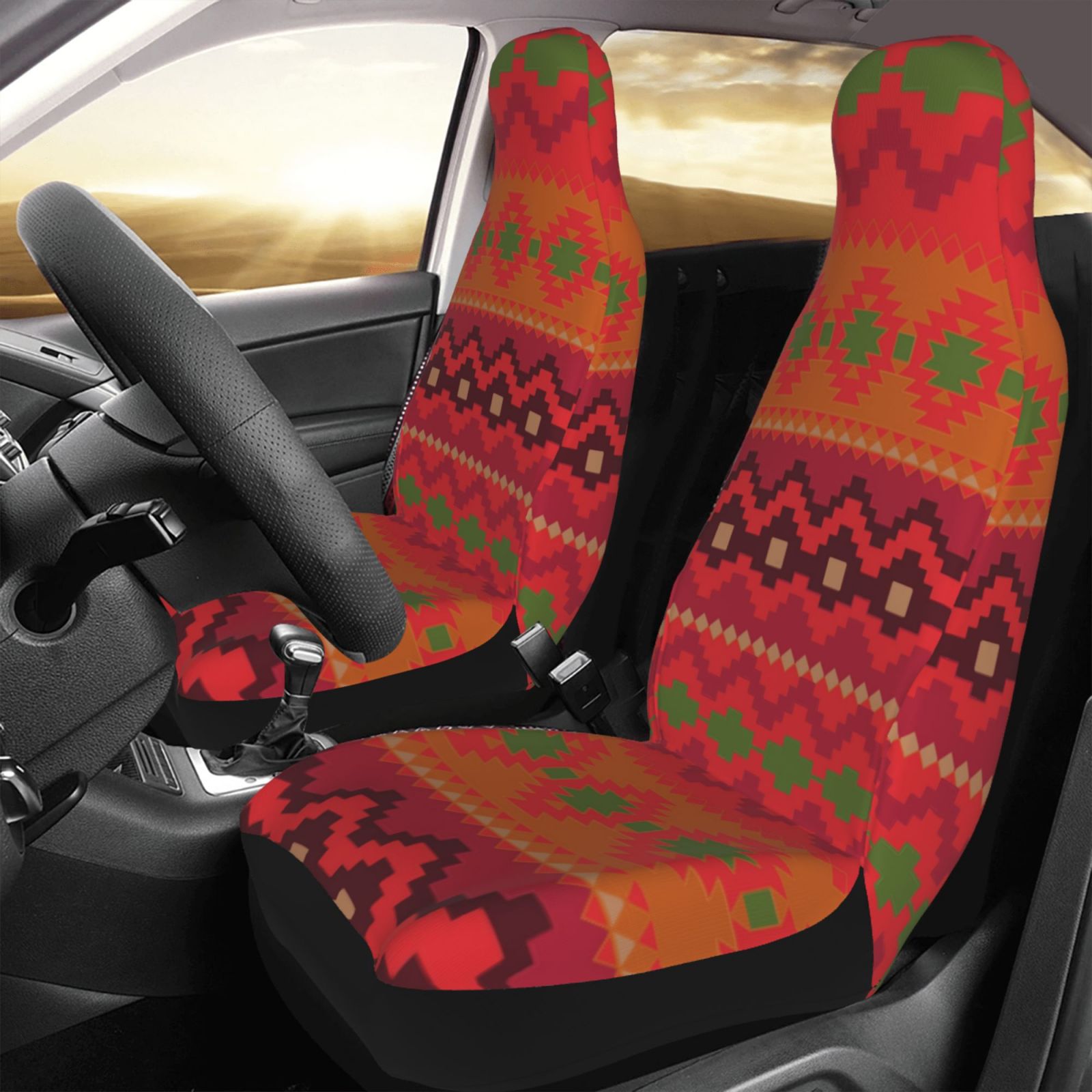 TEQUAN Front Seat Covers， Maya Aztec Texture Pattern 2 Piece Car Seat Cover Fit Most Car SUV Truck Van