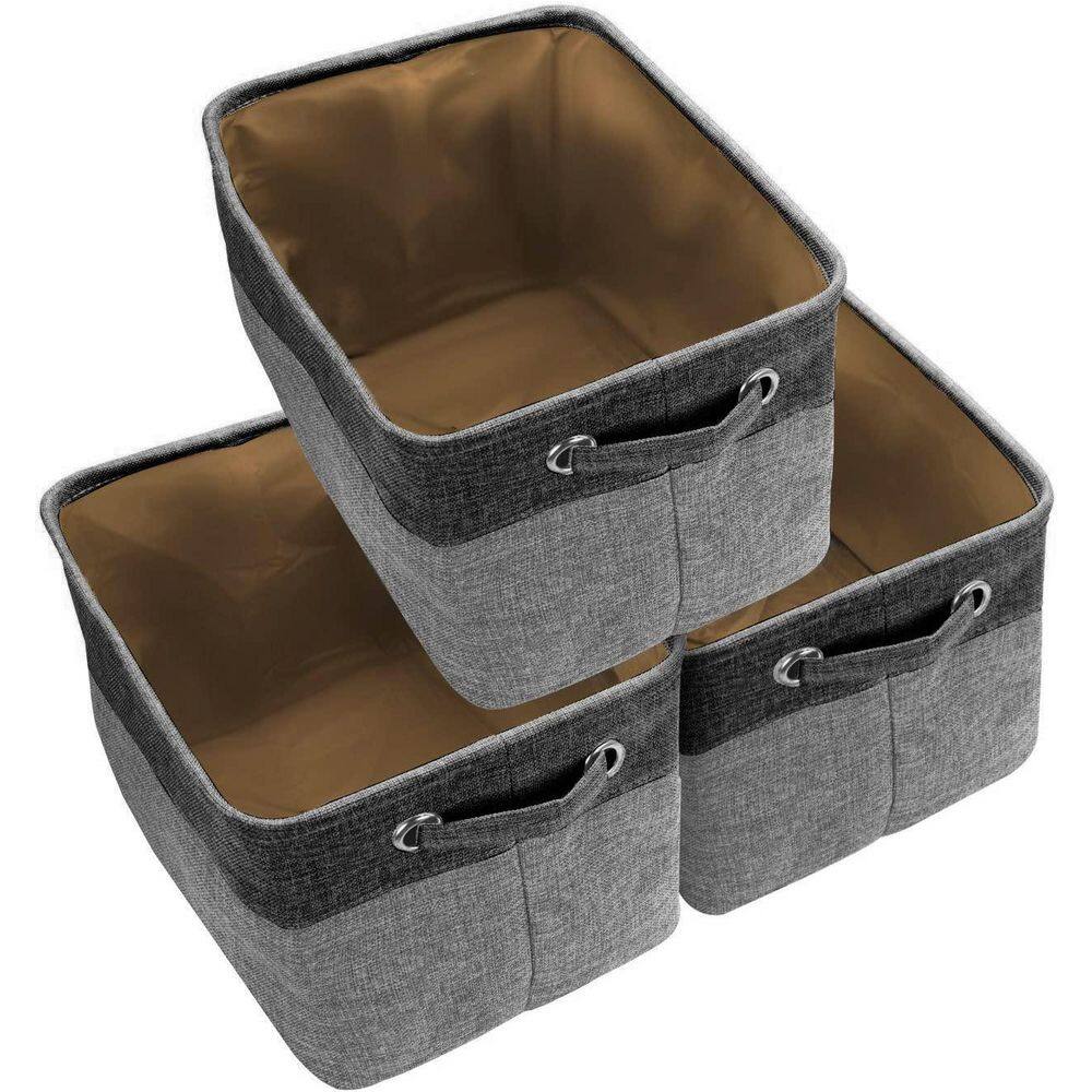 Sorbus 15 in. H x 10 in. W x 9 in. D Black Grey Fabric Cube Storage Bin with Carry Handles 3-Pack BSKT3-BLK