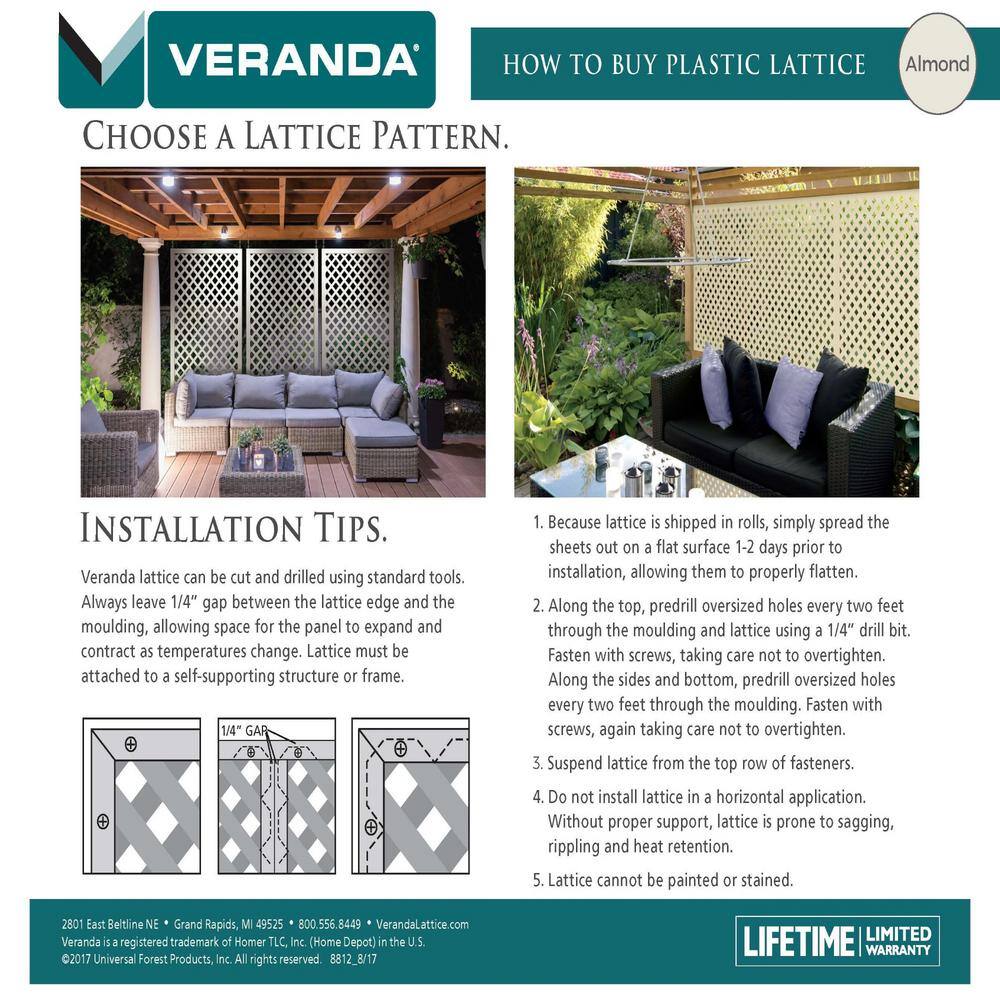 Veranda 4 ft. x 8 ft. Almond Garden Vinyl Lattice 148923