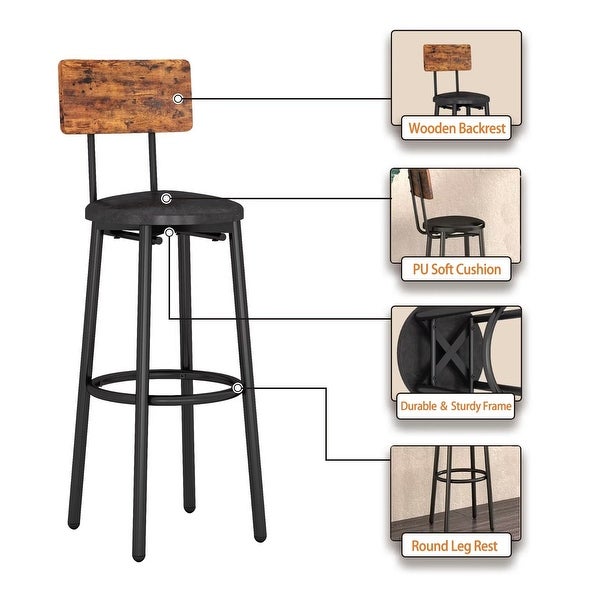 3-Piece Industrial Bar Table Set with 2 PU Leather Stools， Round Counter Height Dining Table Set for Pub， Bistro， Cafe