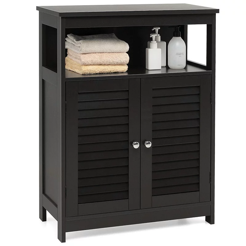 Wood Freestanding Bathroom Storage Cabinet With Double Shutter Door