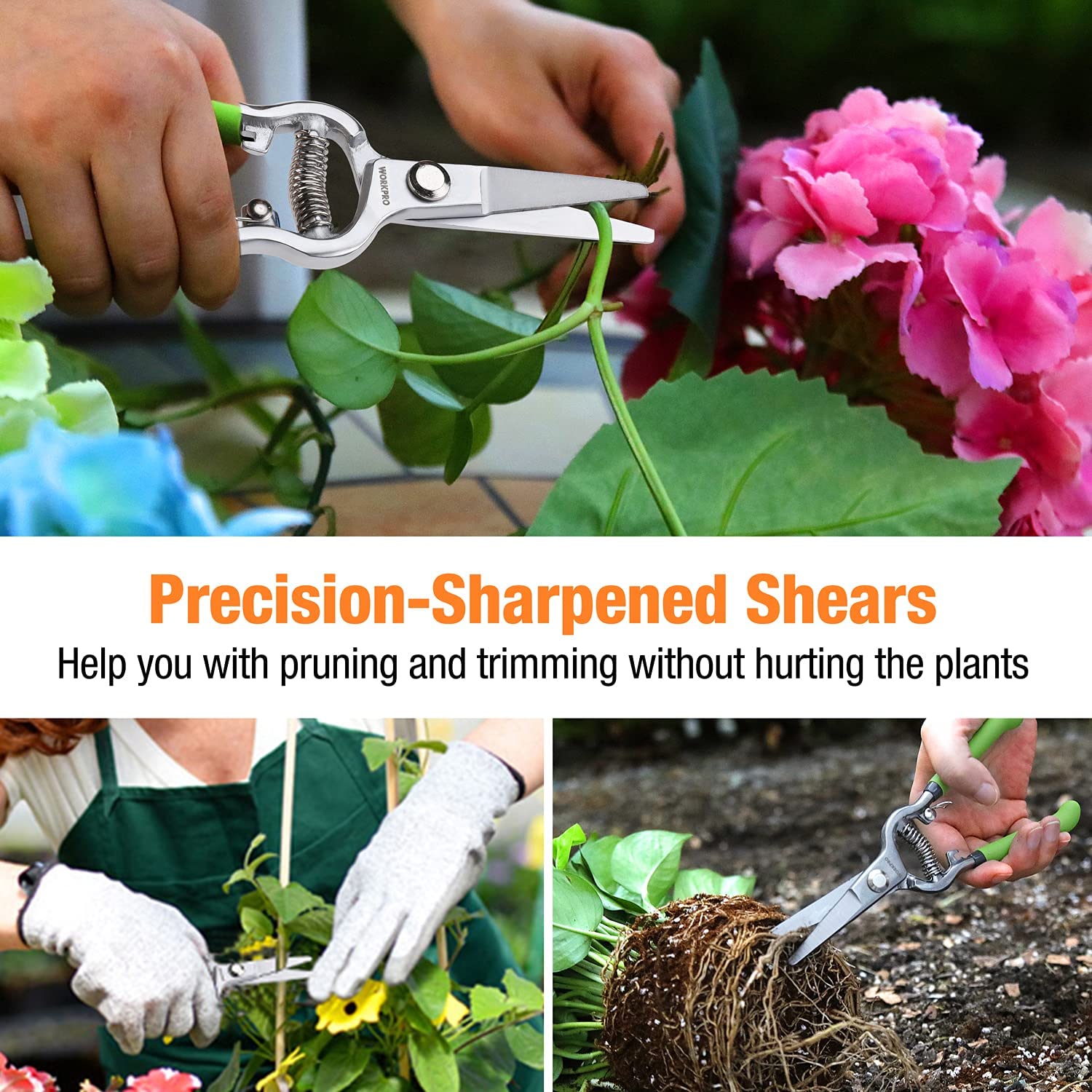 WORKPRO 2-Piece Pruning Shears Set, 8” Bypass Garden Pruner and 8” Straight Blade Hand Pruning Clippers, Nickel Plating Forged Steel