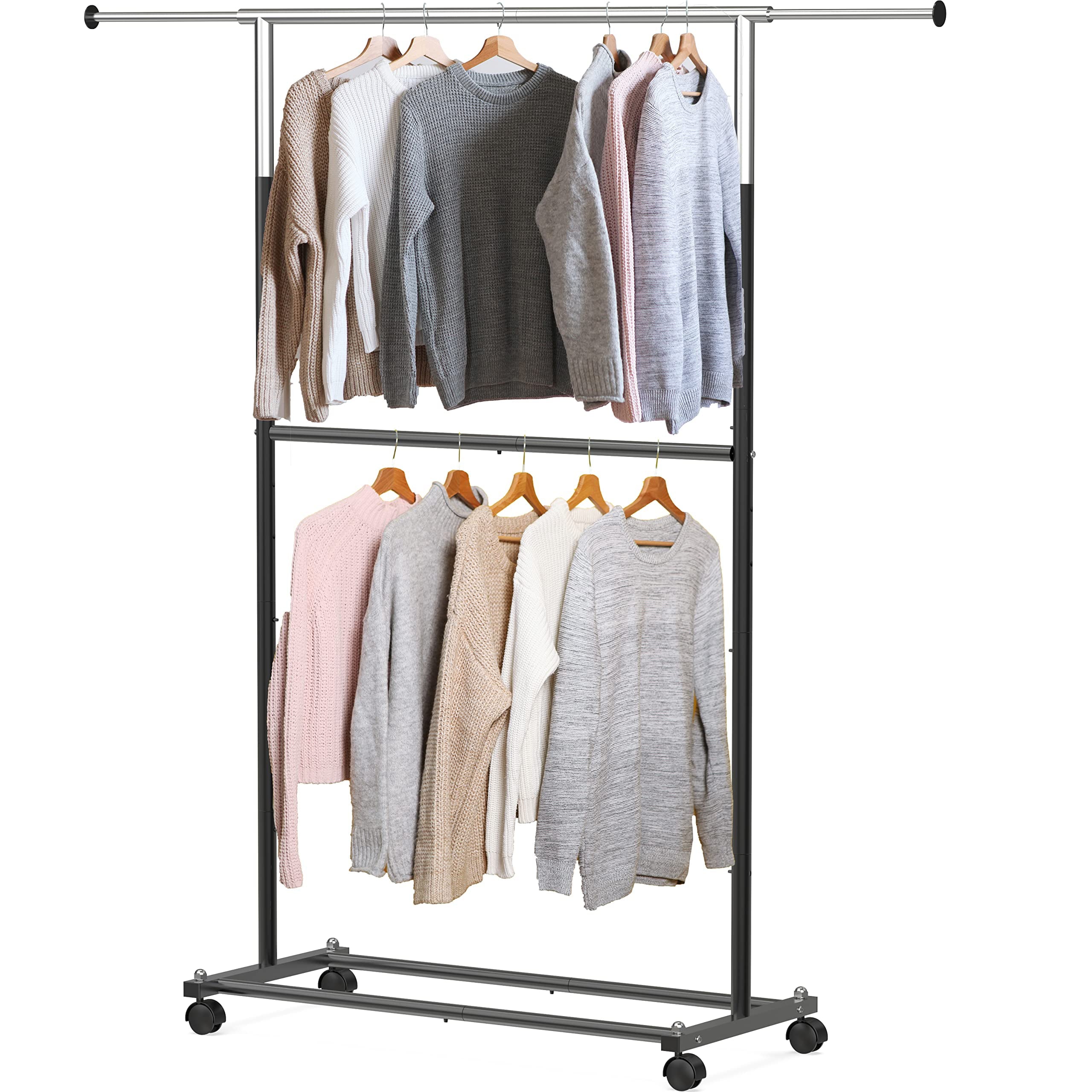 Simple Houseware Double Rod Garment Rack, Black