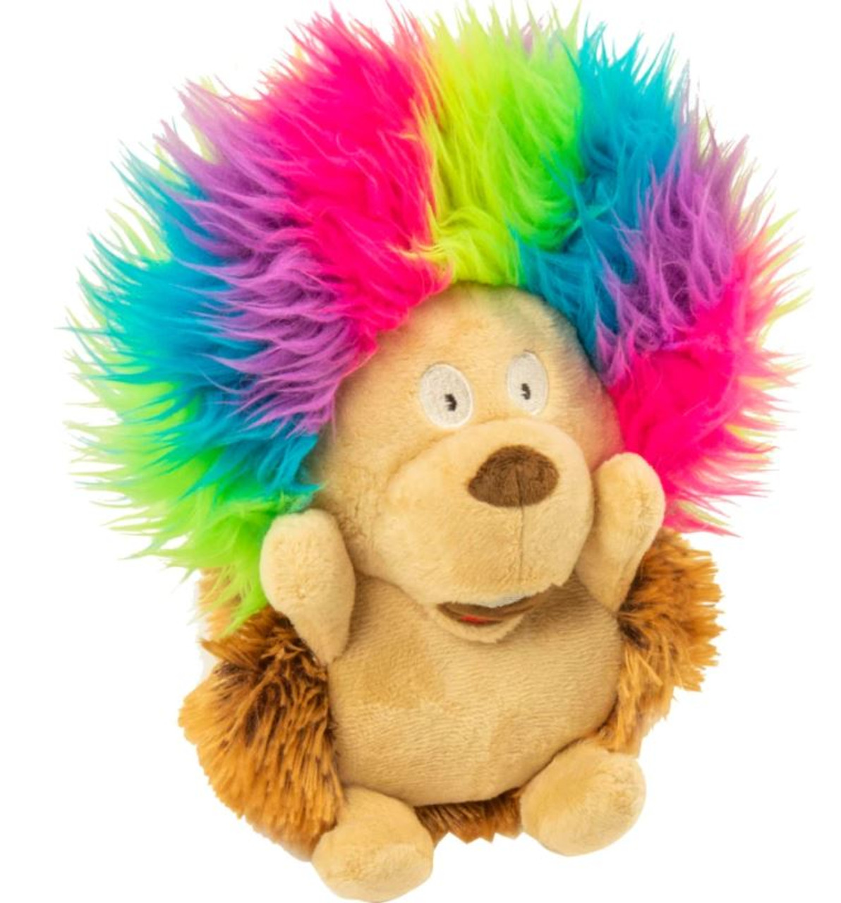 Heardoggy! Silent Squeak Crazy Hairs Hedgehog Dog Toy， Large， Tan