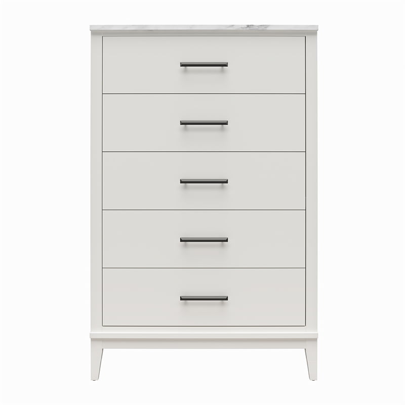 Ameriwood Home Lynnhaven Tall 5 Drawer Dresser in White w/ White Marble Top