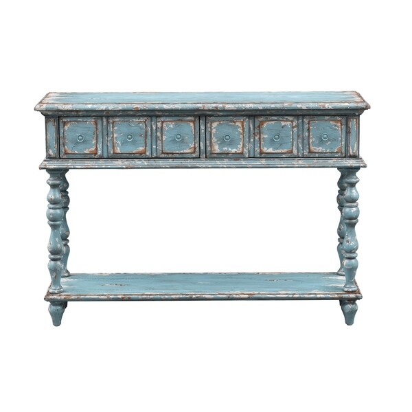 Somette Cabot Aged Blue and Cream Two Drawer Console Table