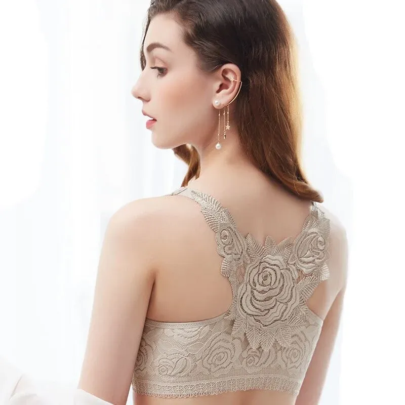 (🔥2022 NEW YEAR PROMOTION🔥) Rose Embroidery Front Closure Wirefr