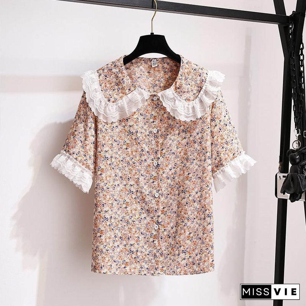 Sweet Floral Chiffon Tee+ Skirt P15761