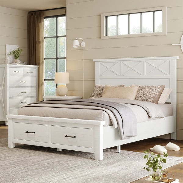 3 Pieces Bedroom Sets Queen Bed with 2 Drawers， Nightstand and Dresser - - 37970672