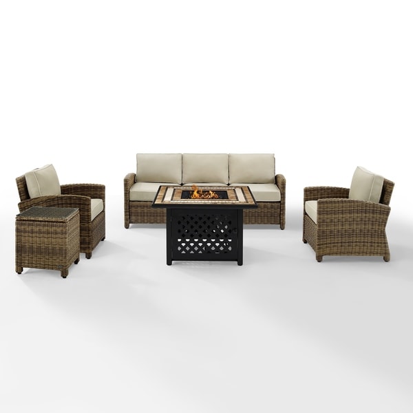 Crosley Bradenton 5Piece Outdoor Wicker Sofa Conversation Set With Sand Cushions