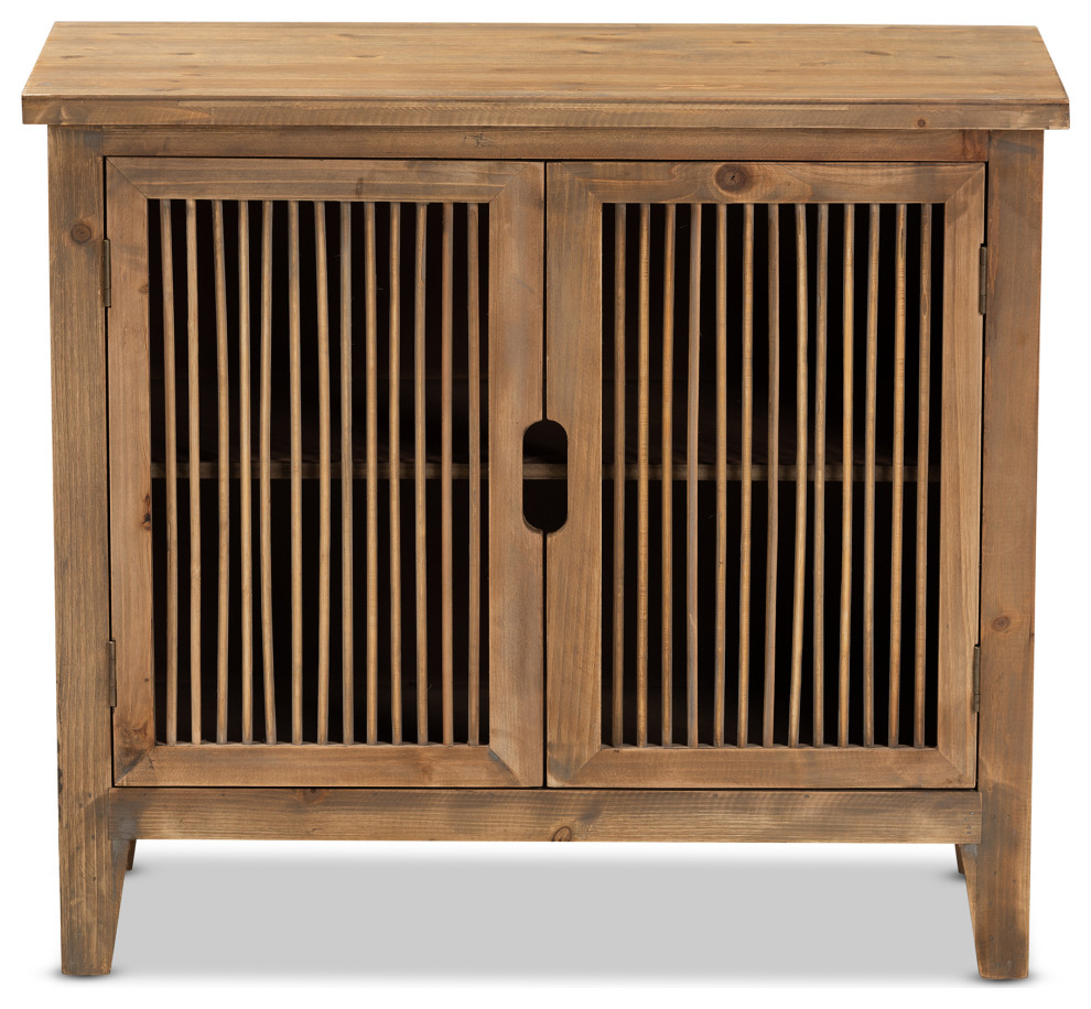 Kors Rustic Transitional Medium Oak 2 Door Wood Spindle Accent Storage Cabinet   Transitional   Accent Chests And Cabinets   by Baxton Studio  Houzz