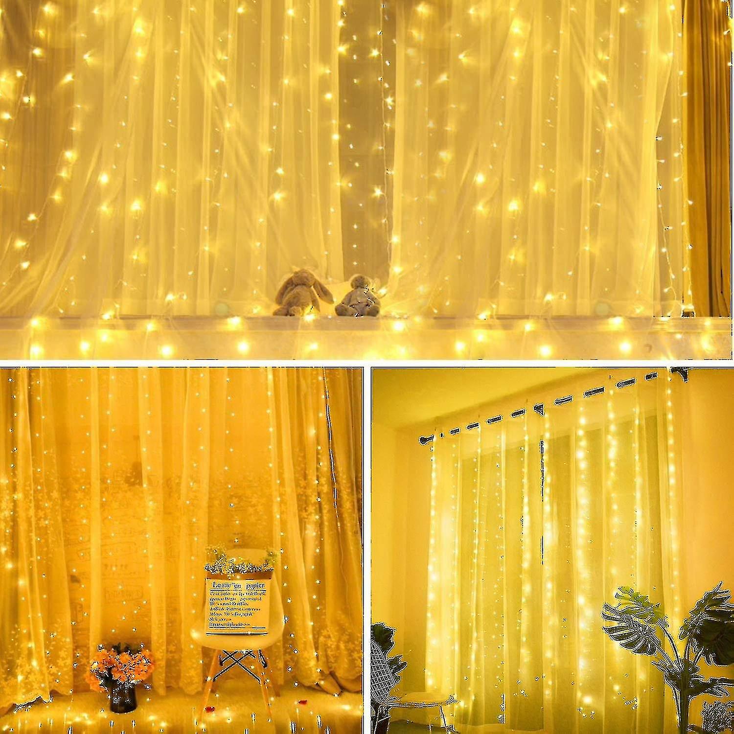 Window Curtain String Light ，300 Led 8 Lighting ，modes Lights Remote Control Usb Powered Waterproof