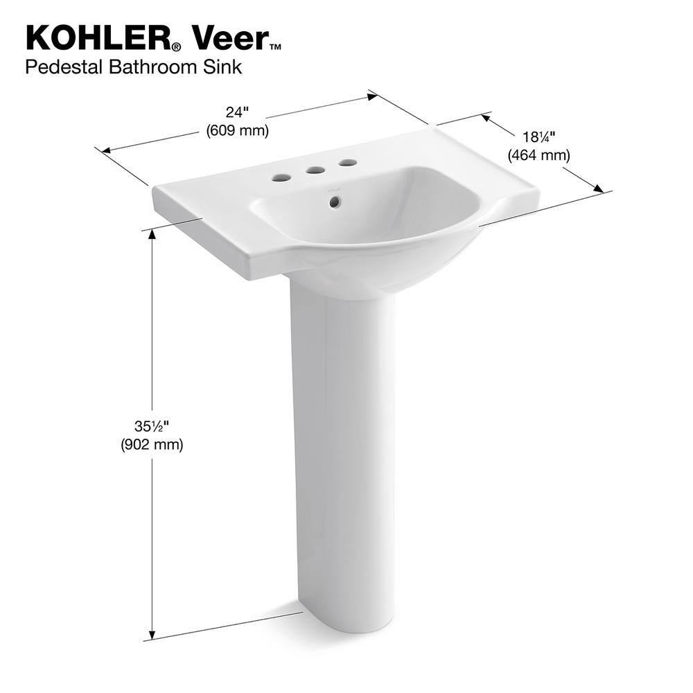 KOHLER Veer 24 in. Vitreous China Pedestal Sink Basin in White R5248-4-0