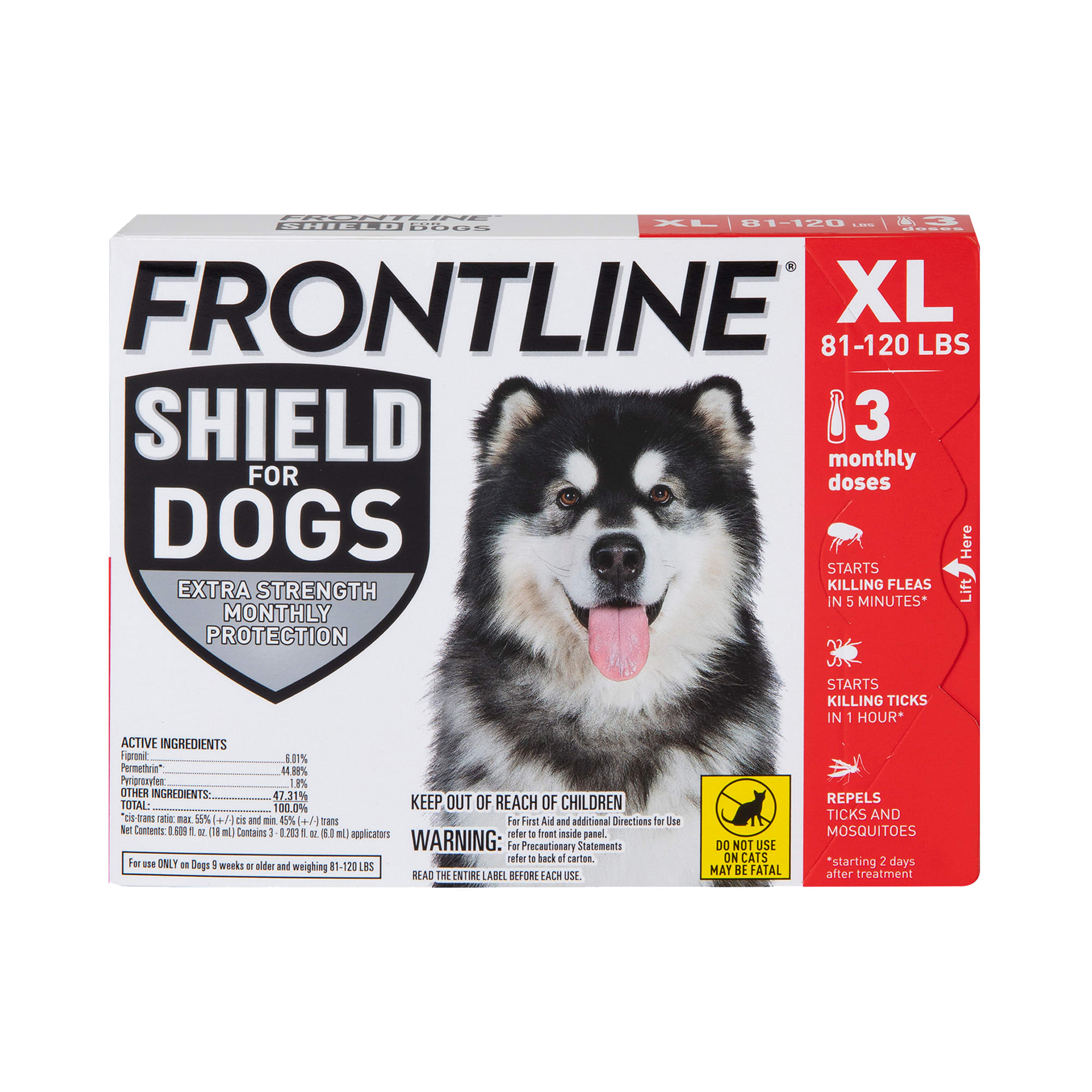 FRONTLINE Shield Flea  Tick Treatment for X-Large Dogs 81-120 lbs.， Count of 3