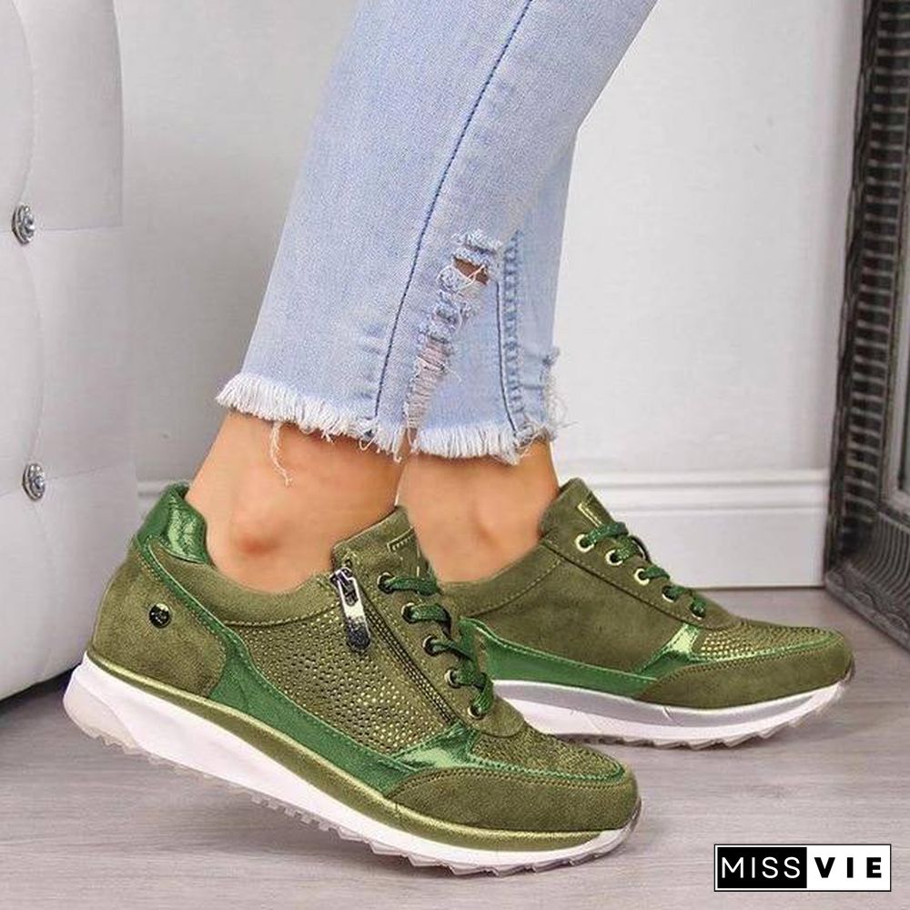 Women Casual Shoes New Fashion Wedge  Flat Shoes Zipper Lace Up Comfortable Ladies Sneakers Female Vulcanized Shoes