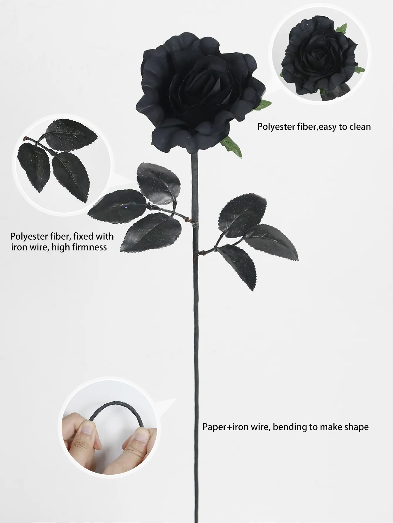 YW0307 10 Garden Supplies Faked Long Stem Silk Floral Bouquet Artificial Black Flower Rose for Home Halloween Gothic Goth Decor