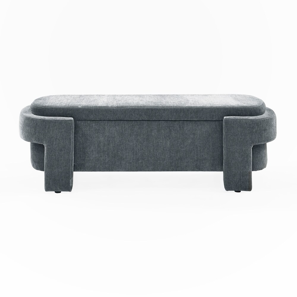 Linen Fabric Upholstered Bench with Large Storage Space