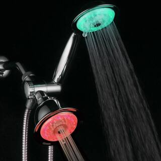 Luminex 24-spray 4 in. Dual Shower Head and Handheld Shower Head with LED Lighted in Chrome 1498