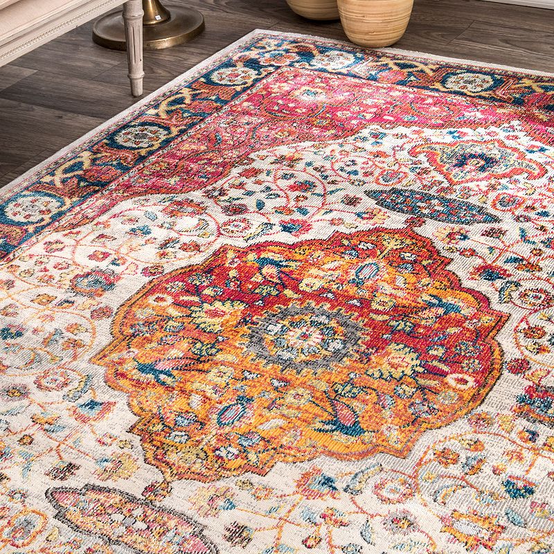 nuLOOM Shirlee Vintage Medallion Framed Floral Rug