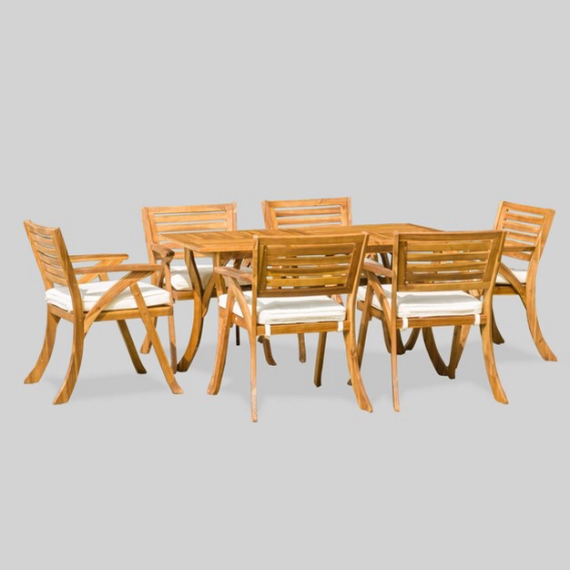 Hermosa 7pc Acacia Dining Set Teak Finish Christopher Knight Home