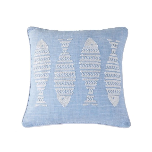 Blue Sea Fish Embroidered Decorative Pillow