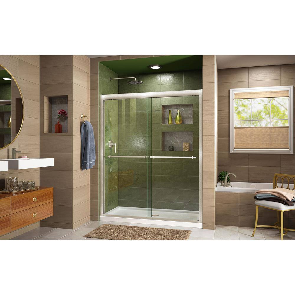 DreamLine Duet 44 to 48 in. x 72 in. Semi-Semi-Frameless Bypass Sliding Shower Door in Brushed Nickel SHDR-1248728-04