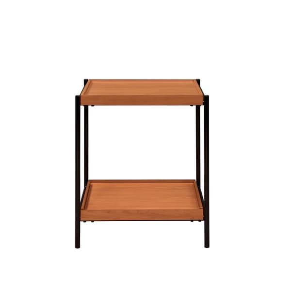 Rectangular Wooden Top Metal Frame End Table， Oak Brown and Black