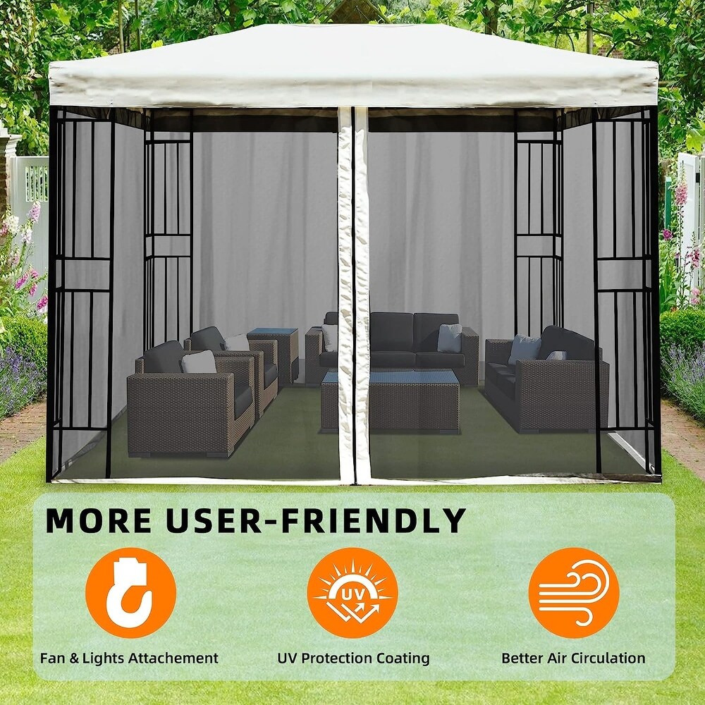 Outdoor Gazebo 10x10ft  Garden Gazebo Tent for Parties with Netting  Double Roof  Steel Structure   Ideal for Beach Trips